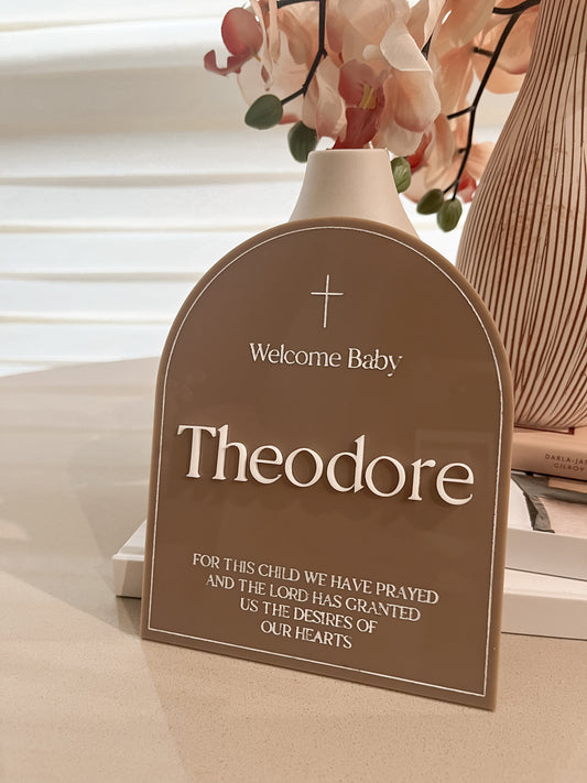 Welcoming Baby Cross Announcement Plaque - short quote