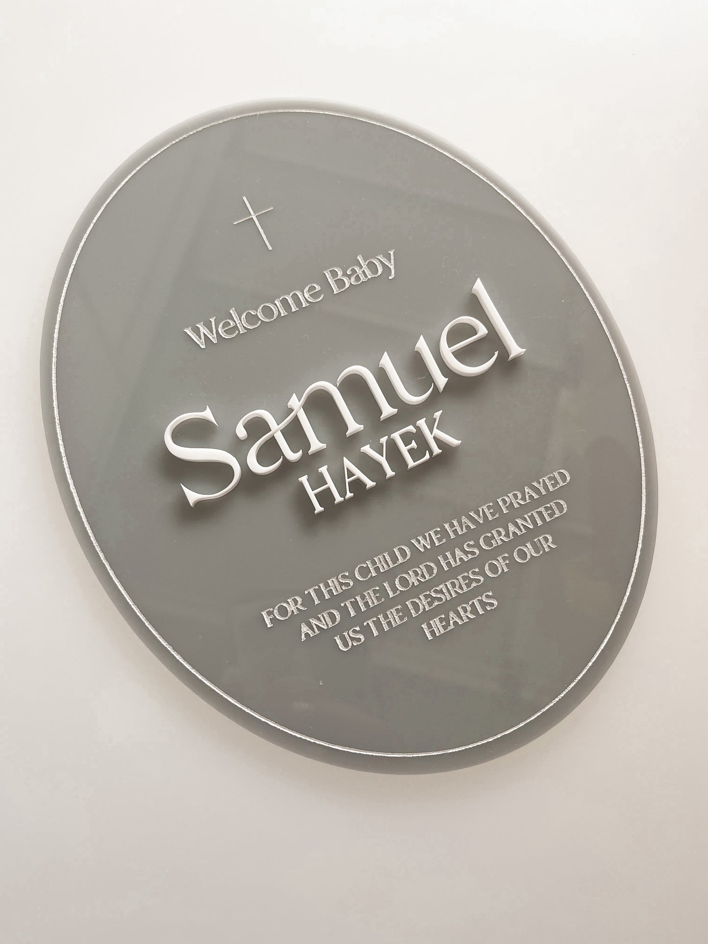 Welcoming Baby Cross Announcement Plaque - short quote